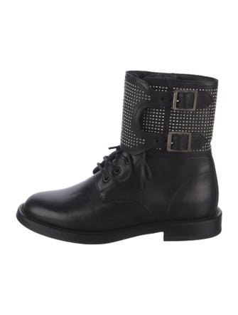 Saint Laurent Leather Scalloped Accent Combat Boots