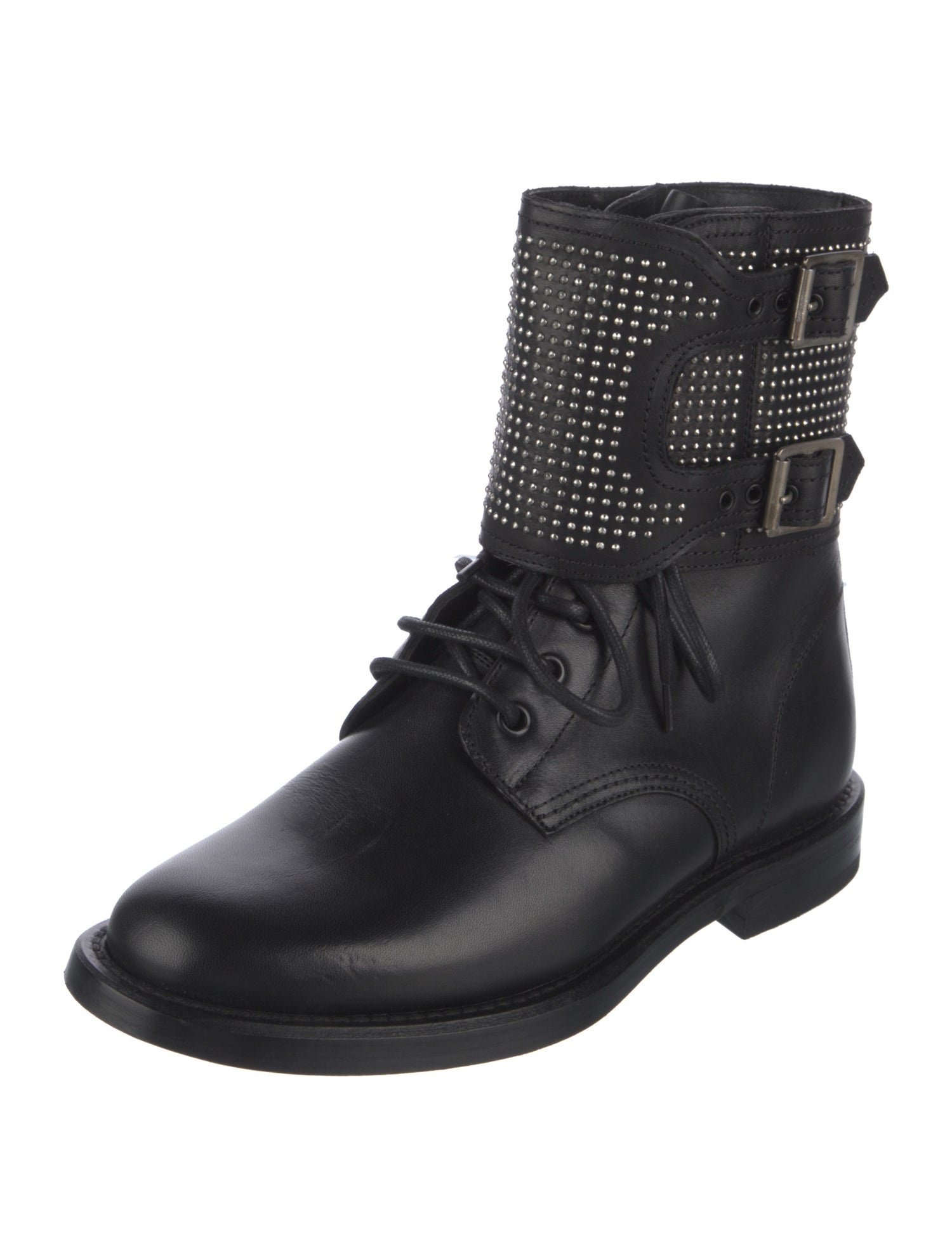 Saint Laurent Leather Scalloped Accent Combat Boots