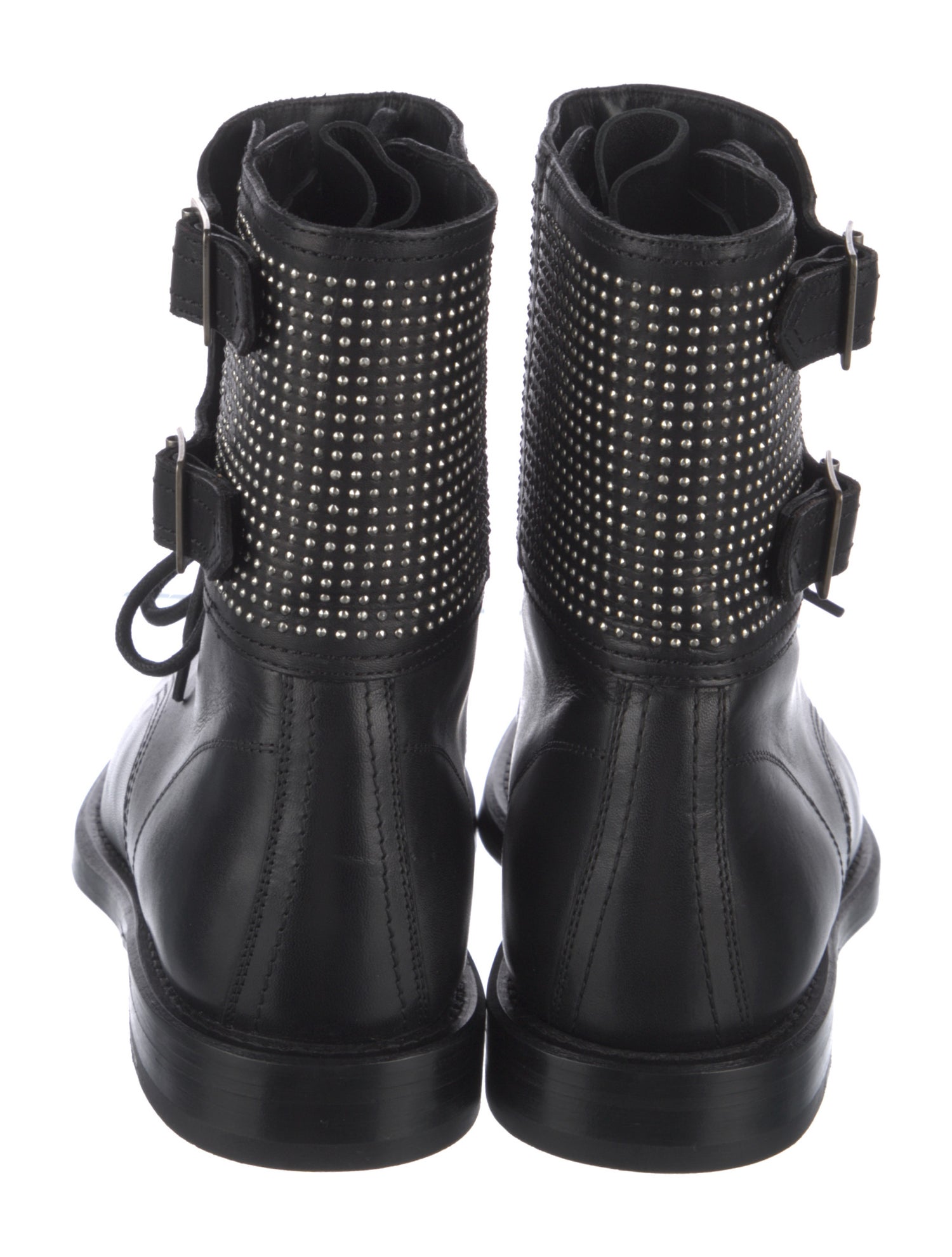 Saint Laurent Leather Scalloped Accent Combat Boots