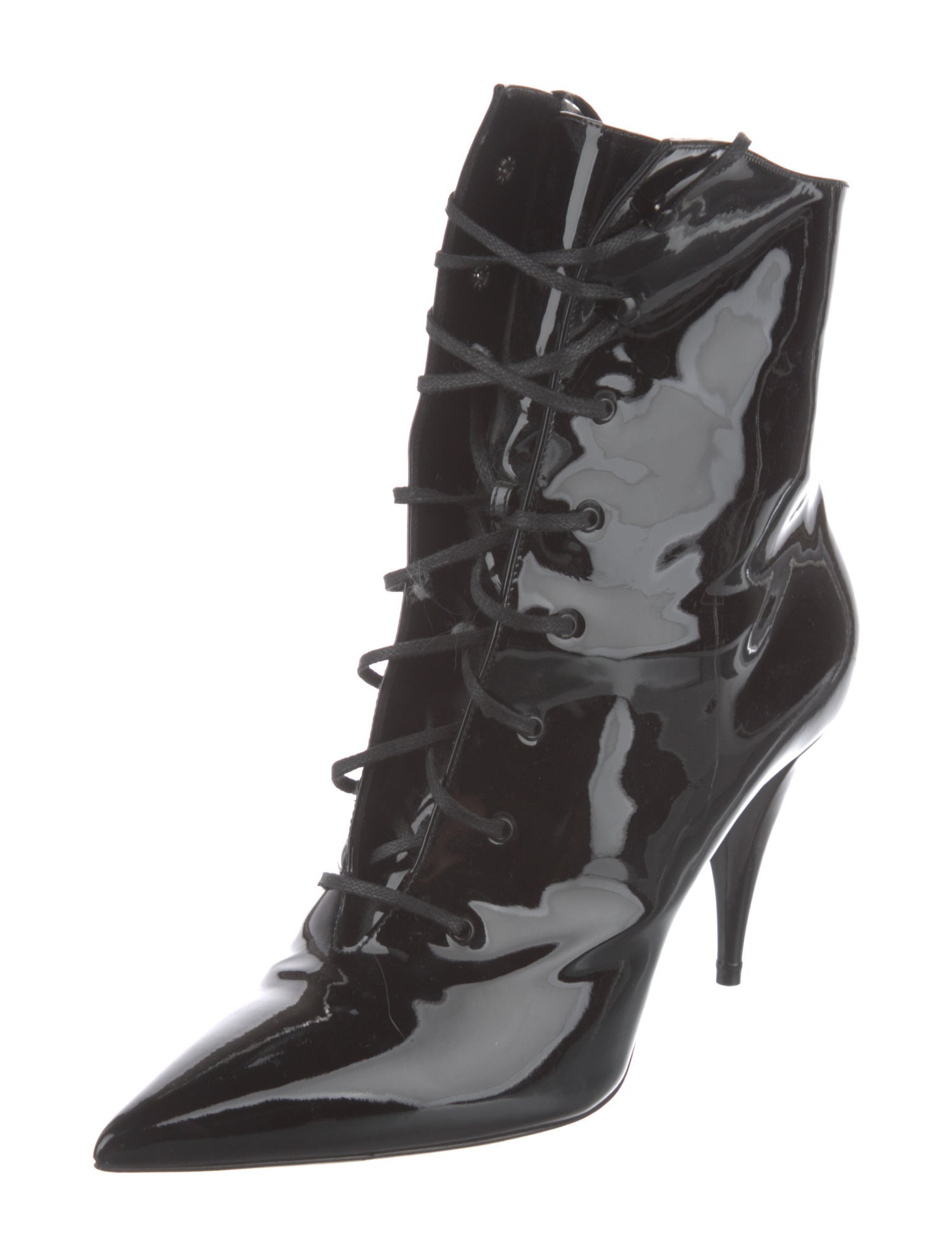 Saint Laurent Patent Leather Lace-Up Boots