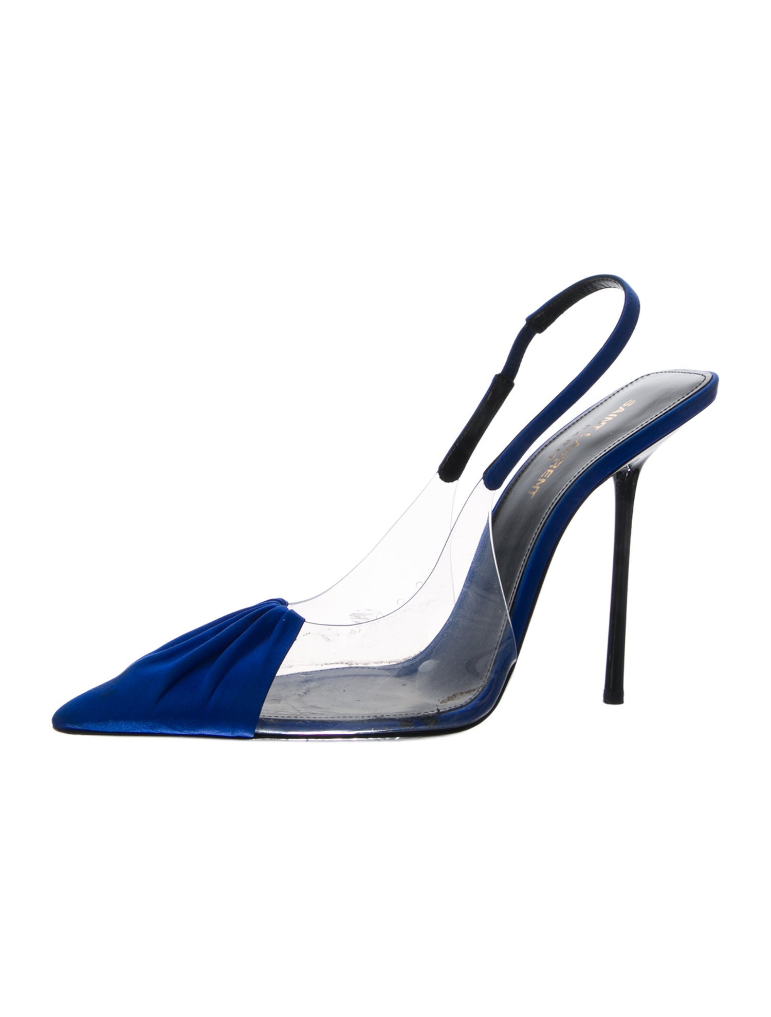 Saint Laurent Satin Ruffle Embellishment Slingback Pumps