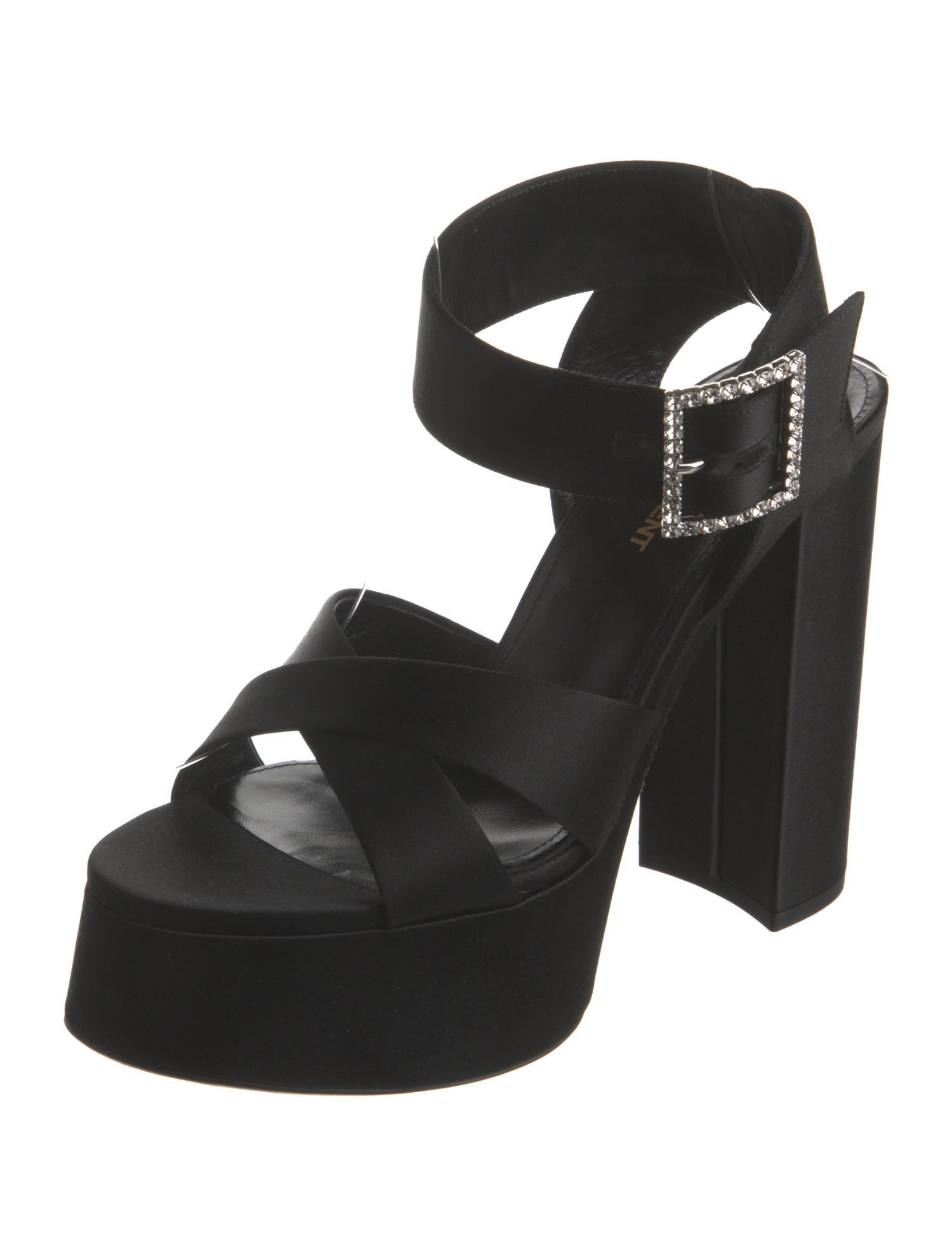 Saint Laurent Satin Crystal Embellishments Slingback Sandals