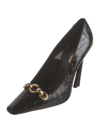 Saint Laurent Embossed Leather Chain-Link Accents Pumps