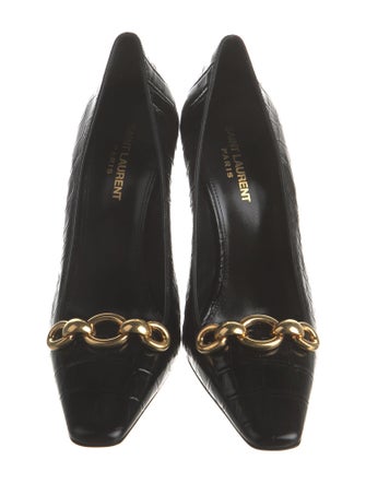 Saint Laurent Embossed Leather Chain-Link Accents Pumps