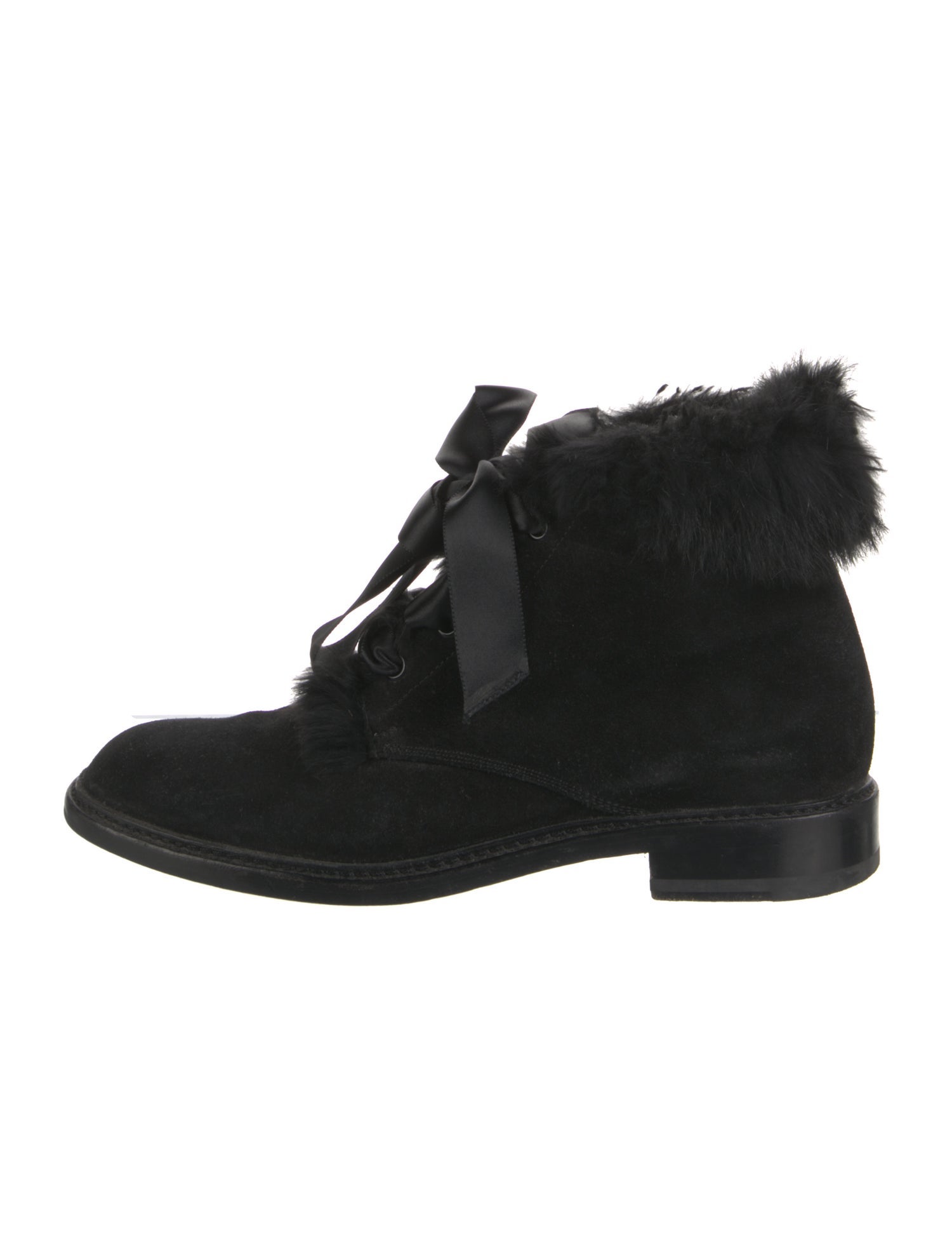 Saint Laurent Suede Fur Trim Lace-Up Boots