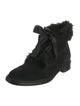 Saint Laurent Suede Fur Trim Lace-Up Boots