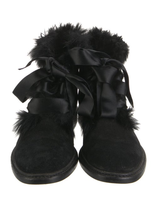 Saint Laurent Suede Fur Trim Lace-Up Boots