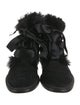 Saint Laurent Suede Fur Trim Lace-Up Boots