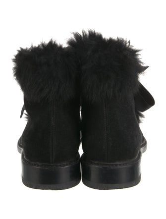 Saint Laurent Suede Fur Trim Lace-Up Boots
