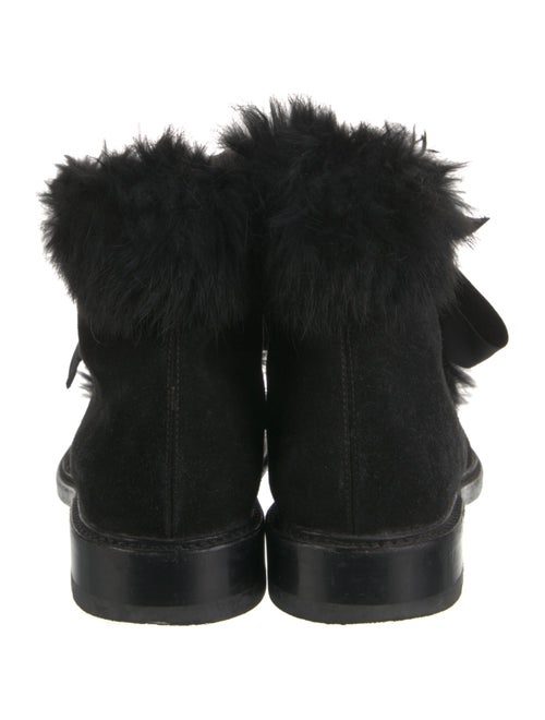 Saint Laurent Suede Fur Trim Lace-Up Boots
