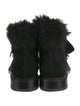 Saint Laurent Suede Fur Trim Lace-Up Boots