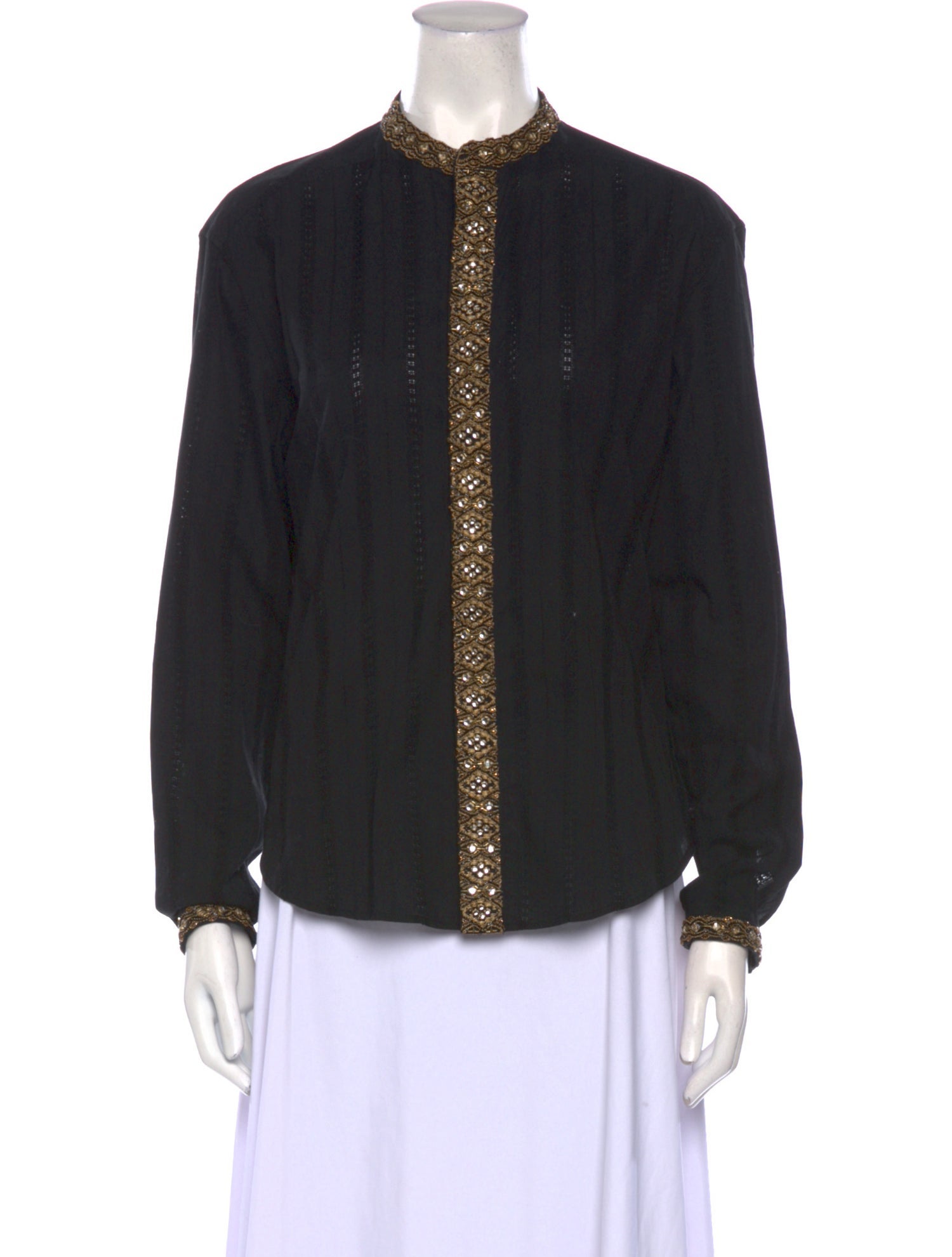 Saint Laurent Mock Neck Long Sleeve Button-Up Top