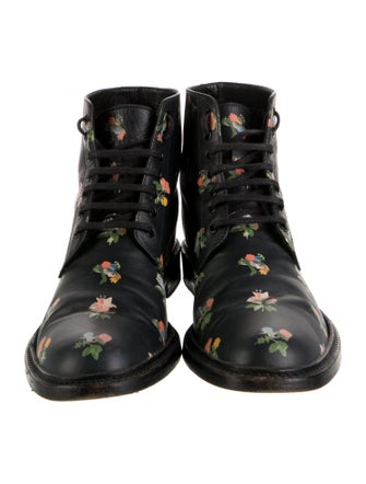 Saint Laurent Leather Floral Print Combat Boots