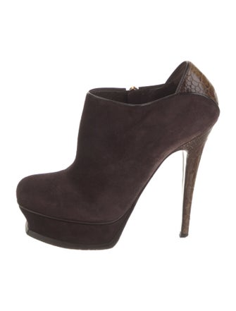 Yves Saint Laurent Rive Gauche Suede Leather Trim Embellishment Mules