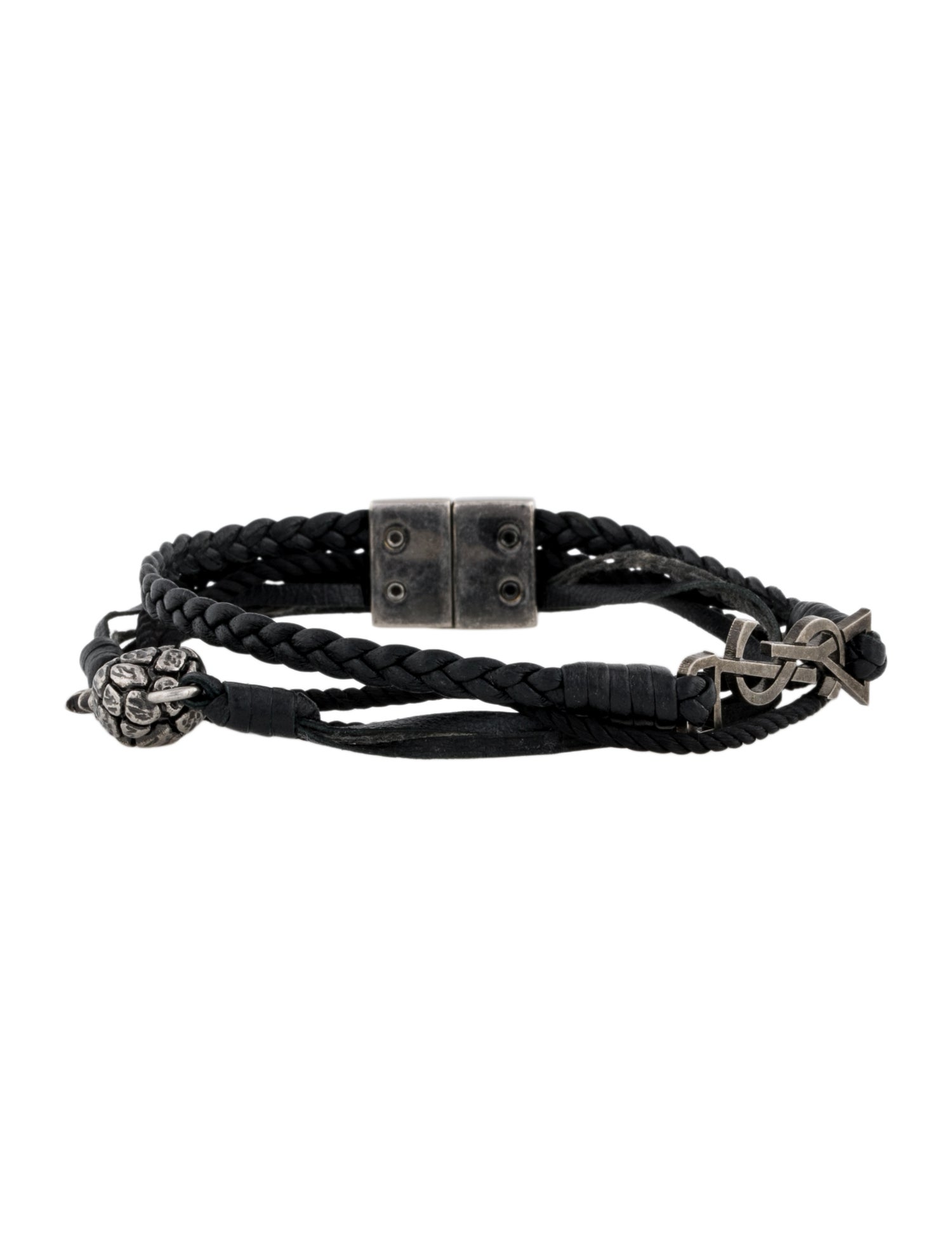 Saint Laurent Leather Braided Pinapple Monogram Bracelet