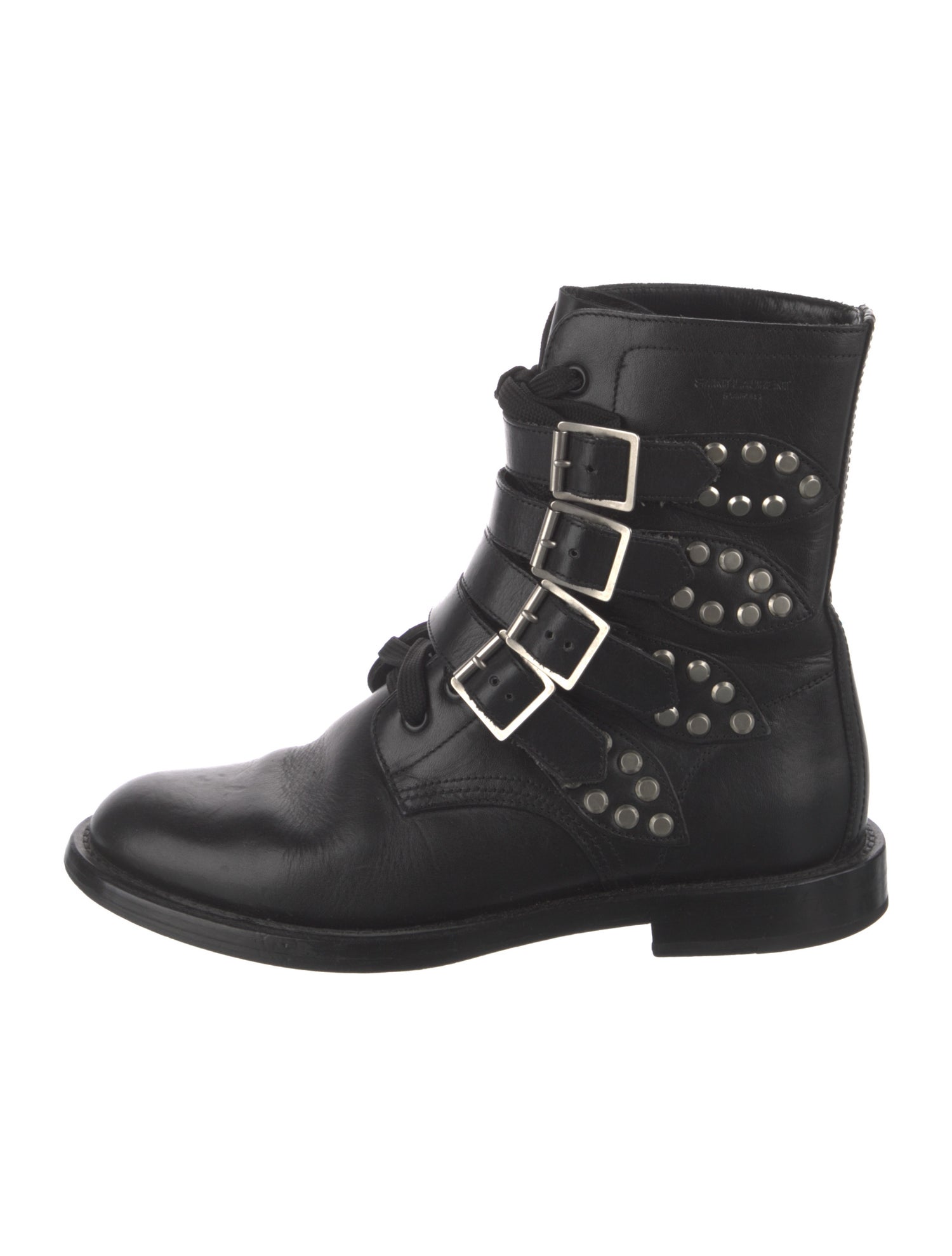 Saint Laurent Leather Studded Accents Combat Boots
