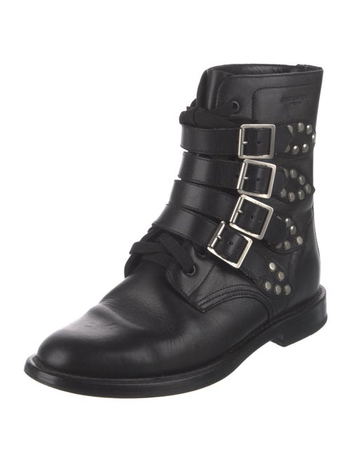 Saint Laurent Leather Studded Accents Combat Boots