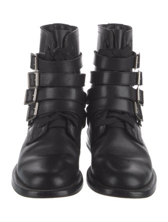 Saint Laurent Leather Studded Accents Combat Boots