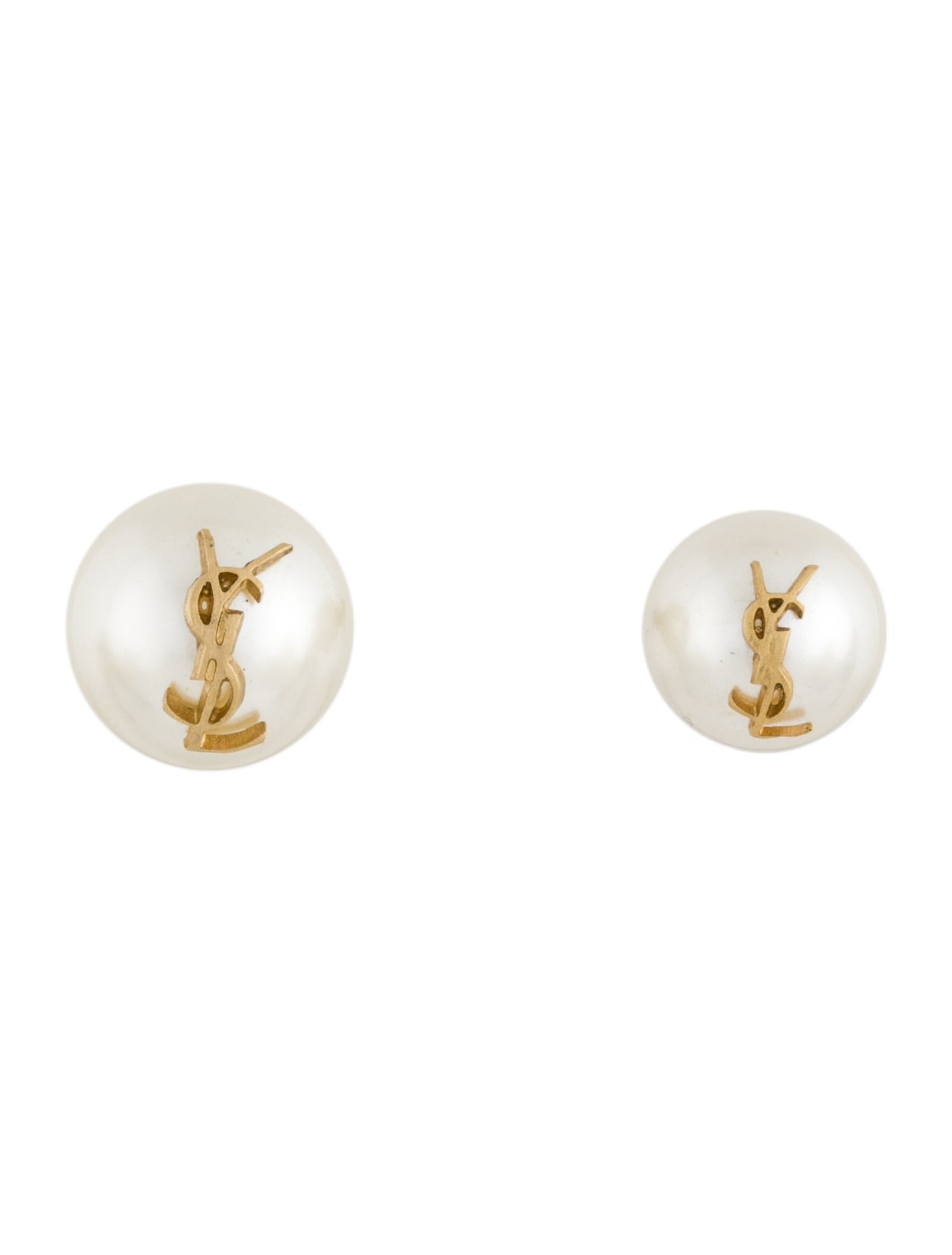 Saint Laurent Faux Pearl Logo Mismatched Stud Earrings