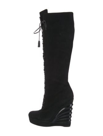 Saint Laurent Suede Tassel Accents Lace-Up Boots