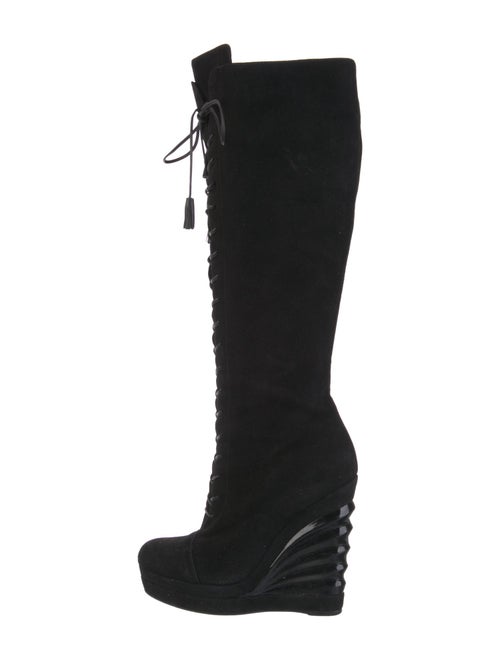 Saint Laurent Suede Tassel Accents Lace-Up Boots