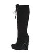 Saint Laurent Suede Tassel Accents Lace-Up Boots