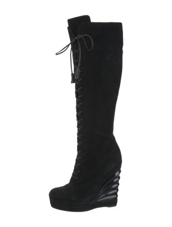 Saint Laurent Suede Tassel Accents Lace-Up Boots