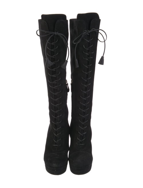 Saint Laurent Suede Tassel Accents Lace-Up Boots