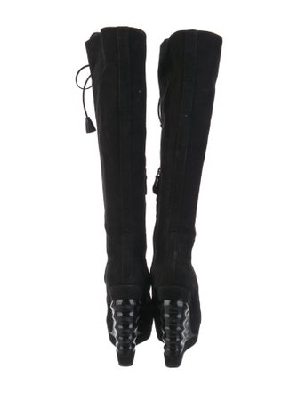 Saint Laurent Suede Tassel Accents Lace-Up Boots