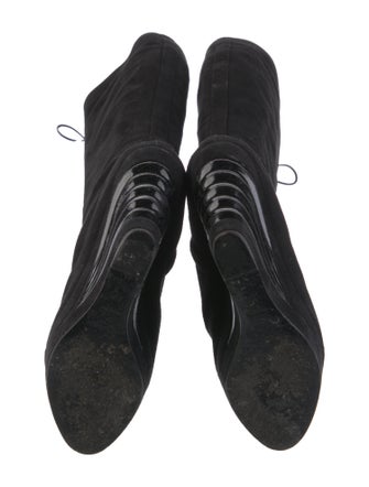 Saint Laurent Suede Tassel Accents Lace-Up Boots