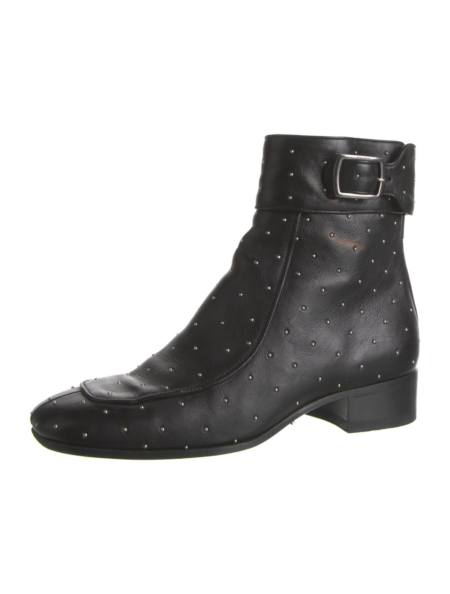 Saint Laurent Leather Studded Accents Moto Boots