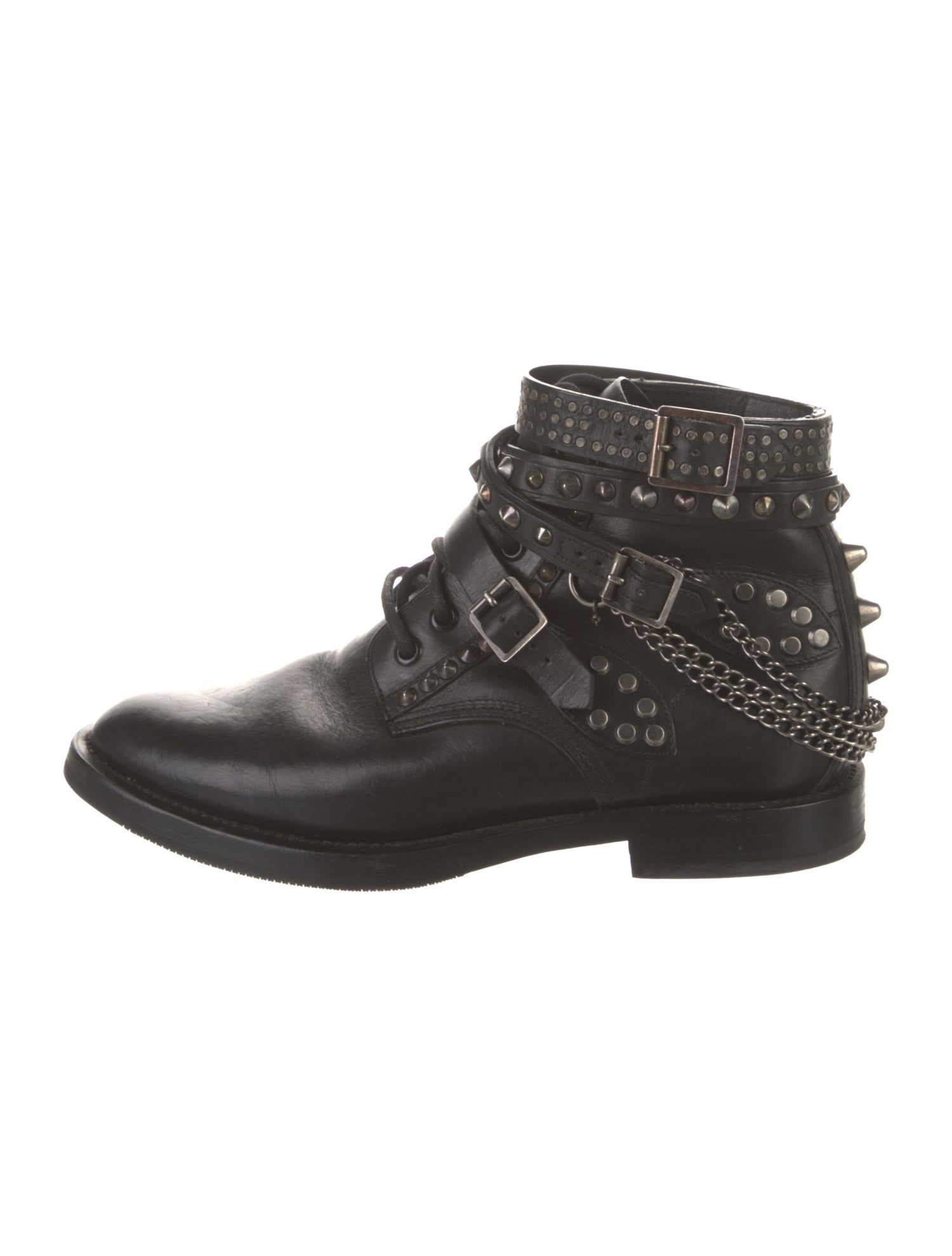 Saint Laurent Leather Studded Accents Combat Boots