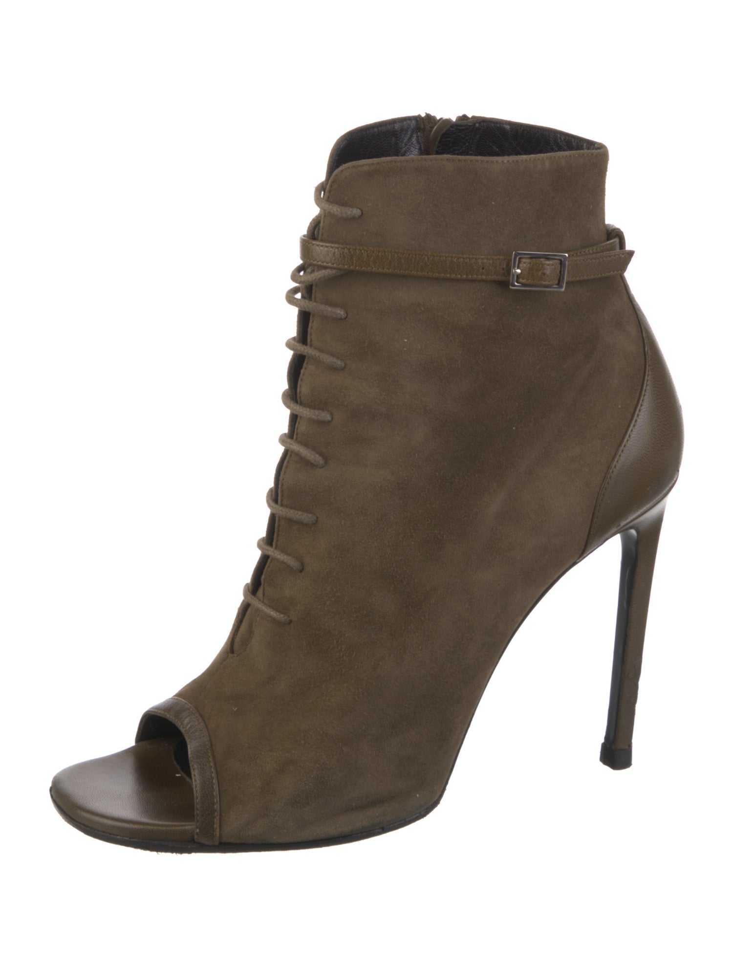 Saint Laurent Suede Cutout Accent Lace-Up Boots