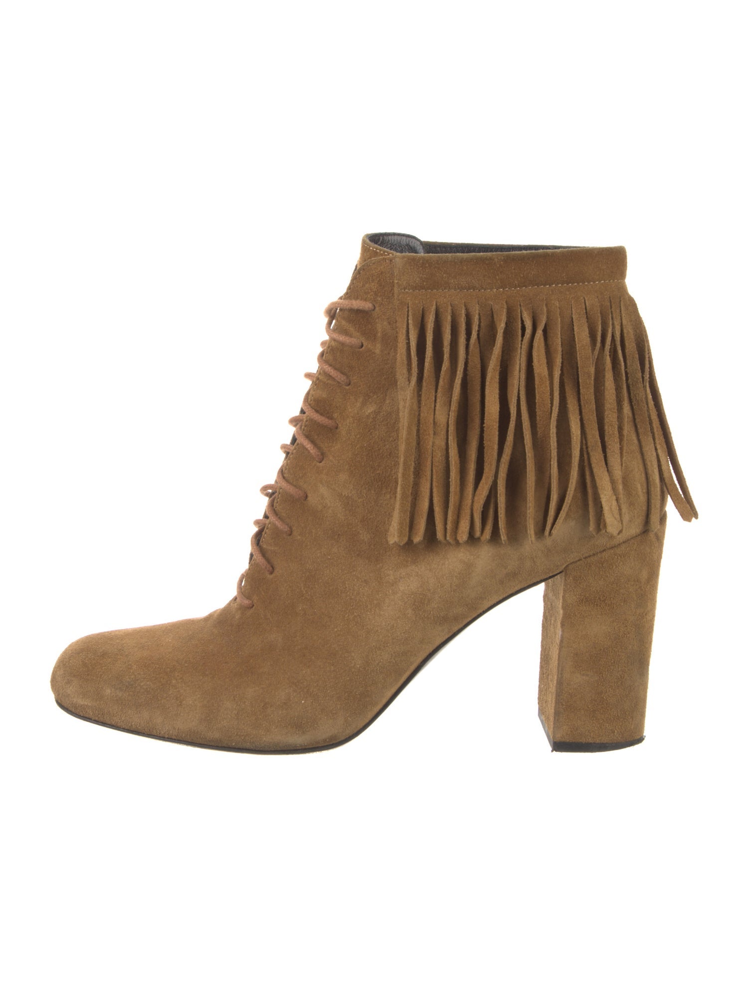 Saint Laurent Suede Fringe Trim Accent Lace-Up Boots