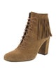 Saint Laurent Suede Fringe Trim Accent Lace-Up Boots