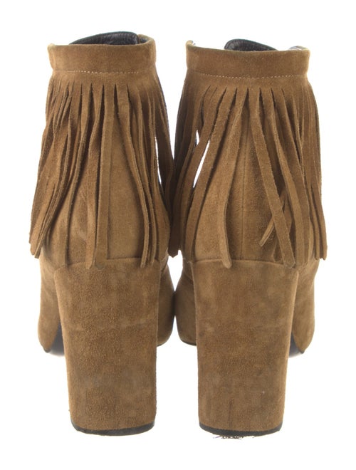 Saint Laurent Suede Fringe Trim Accent Lace-Up Boots
