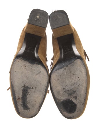Saint Laurent Suede Fringe Trim Accent Lace-Up Boots