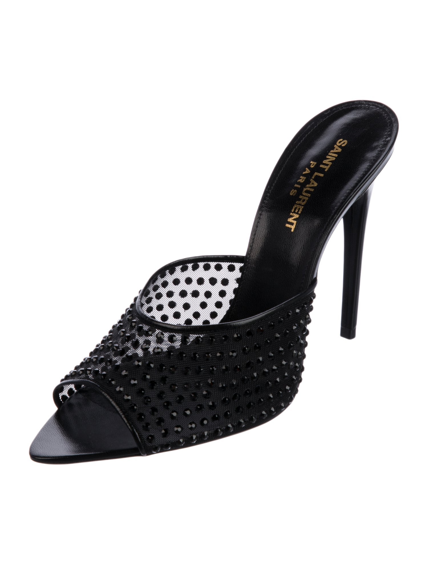 Saint Laurent Mesh Crystal Embellishments Slides