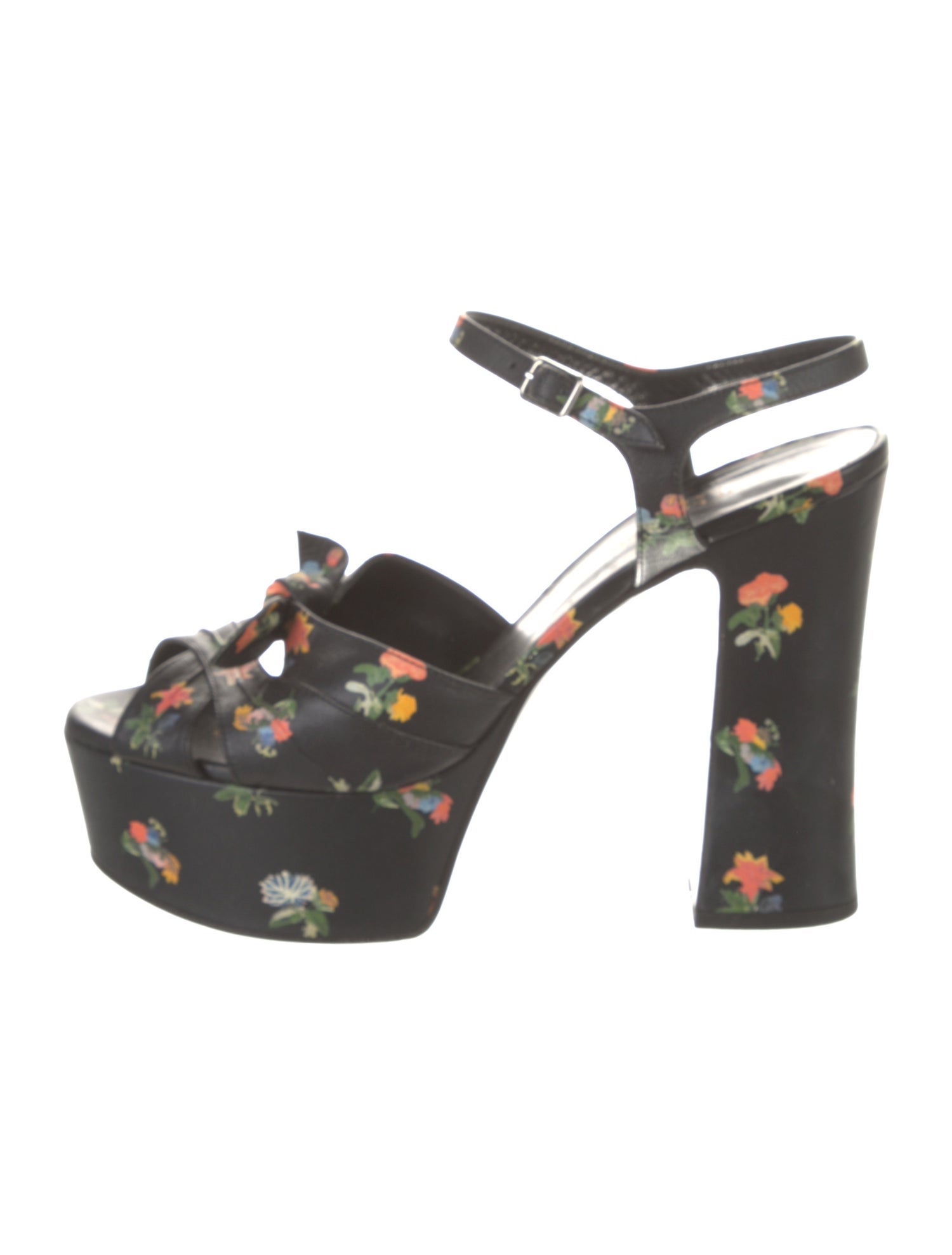 Saint Laurent Leather Floral Print Sandals
