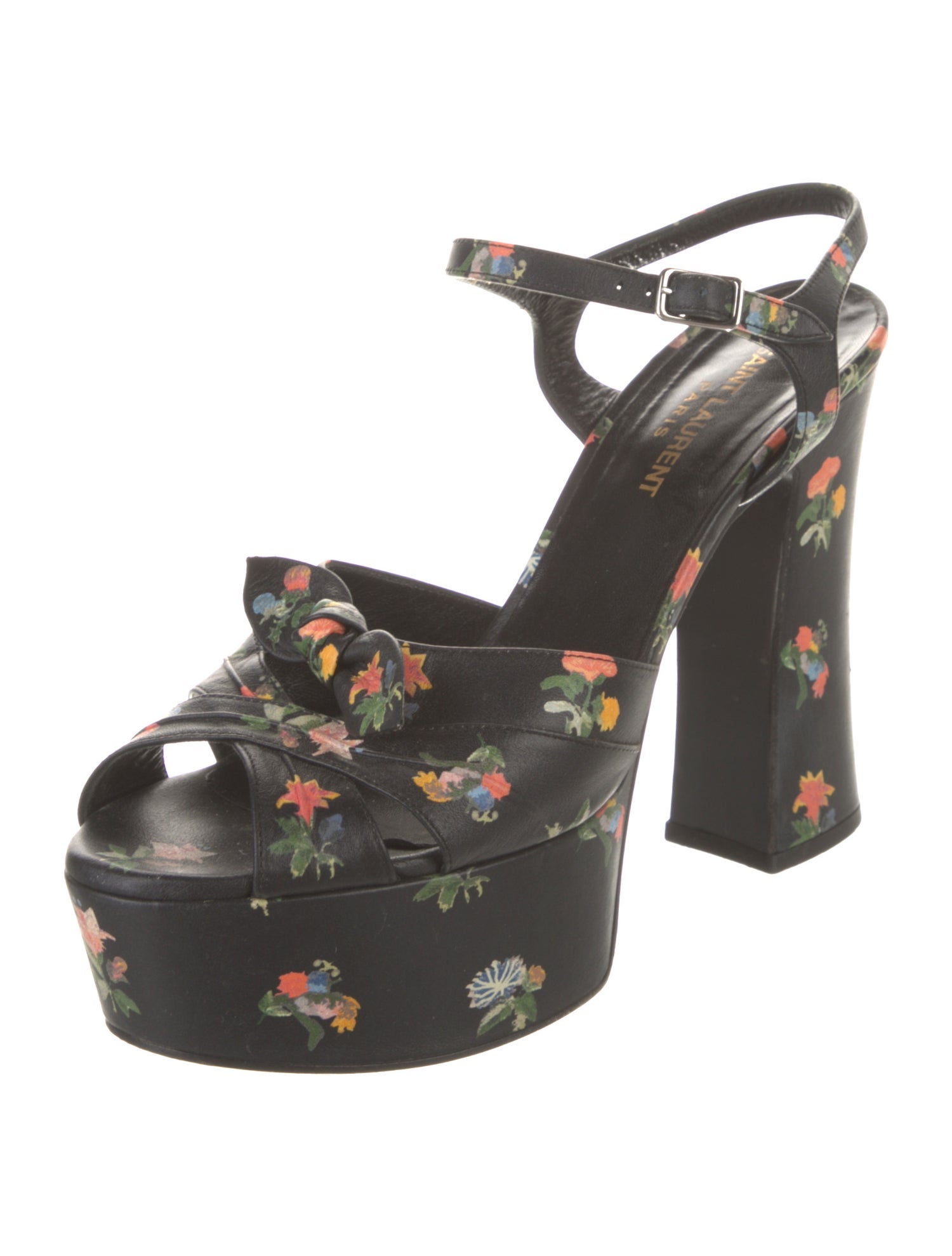 Saint Laurent Leather Floral Print Sandals