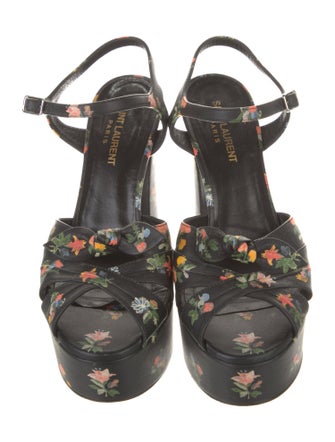 Saint Laurent Leather Floral Print Sandals