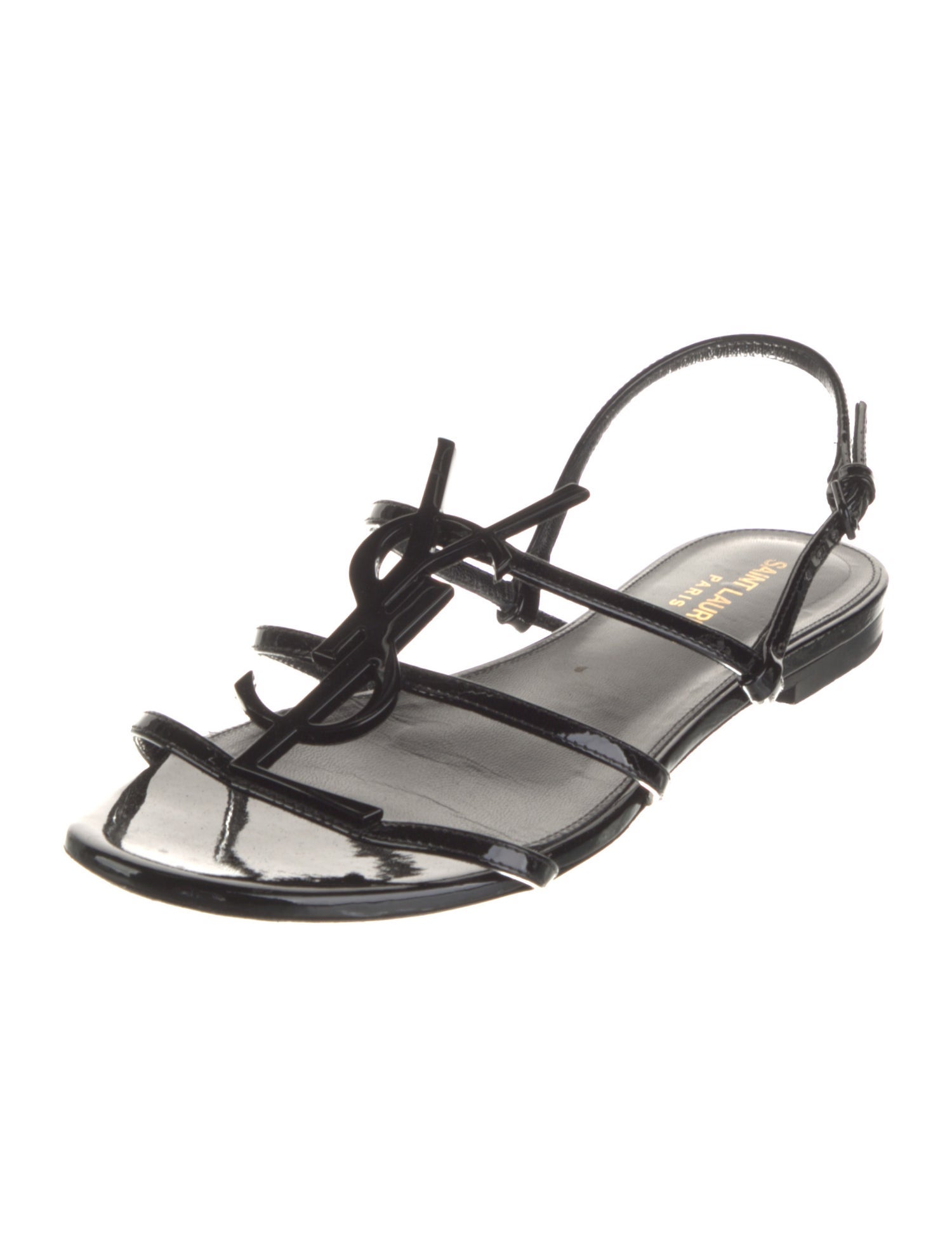 Saint Laurent Signature Logo Patent Leather Sandals