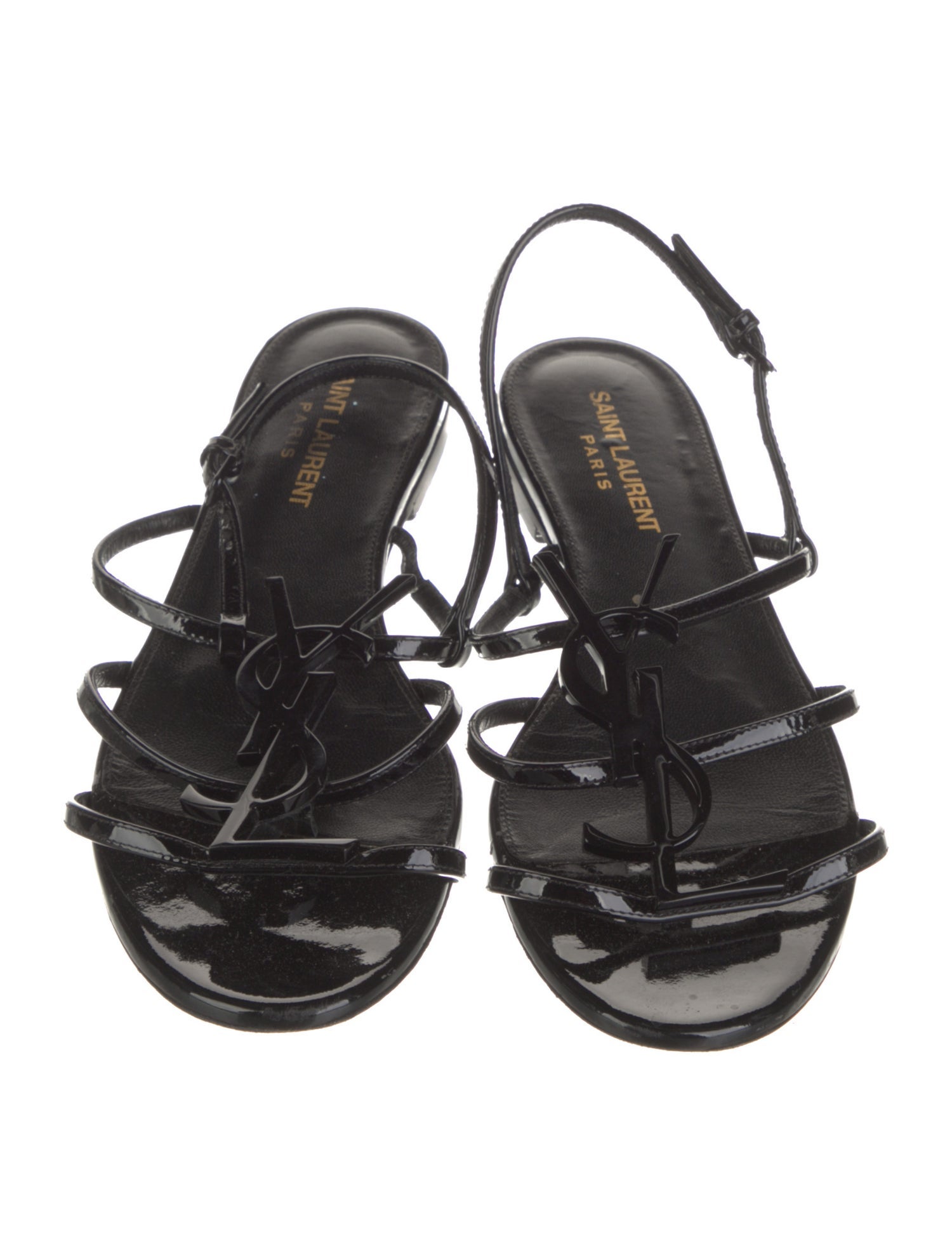 Saint Laurent Signature Logo Patent Leather Sandals