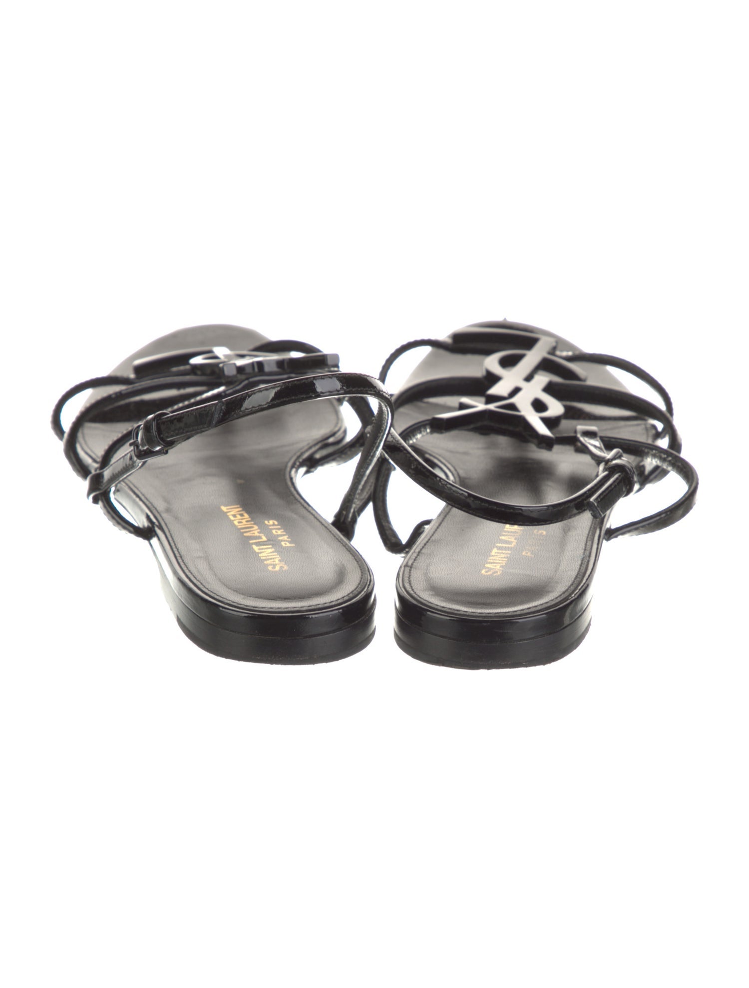 Saint Laurent Signature Logo Patent Leather Sandals