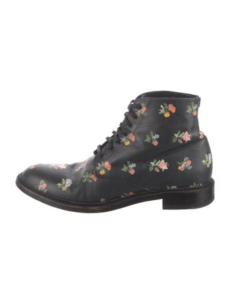 Saint Laurent Leather Floral Print Combat Boots