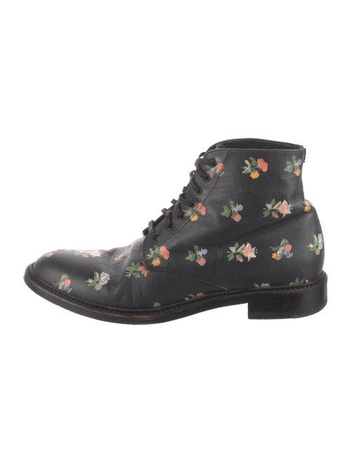 Saint Laurent Leather Floral Print Combat Boots
