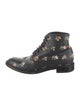 Saint Laurent Leather Floral Print Combat Boots