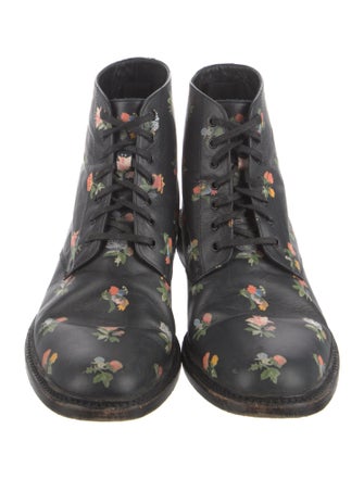 Saint Laurent Leather Floral Print Combat Boots