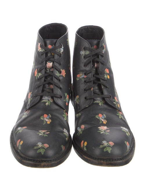 Saint Laurent Leather Floral Print Combat Boots