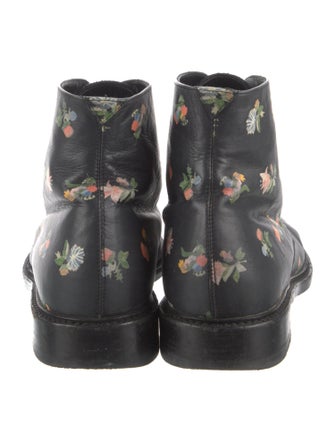 Saint Laurent Leather Floral Print Combat Boots
